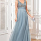 Sparkly Grey Blue Tulle Long Prom Dress Sparkly Evening Dresses