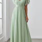 A-Line/Princess V-Neck Floor-Length Long Bridesmaid Dresses Pure Color