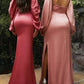 Sheath/Column Off-The-Shoulder Floor-Length Long Bridesmaid Dresses With Split Side Sexy