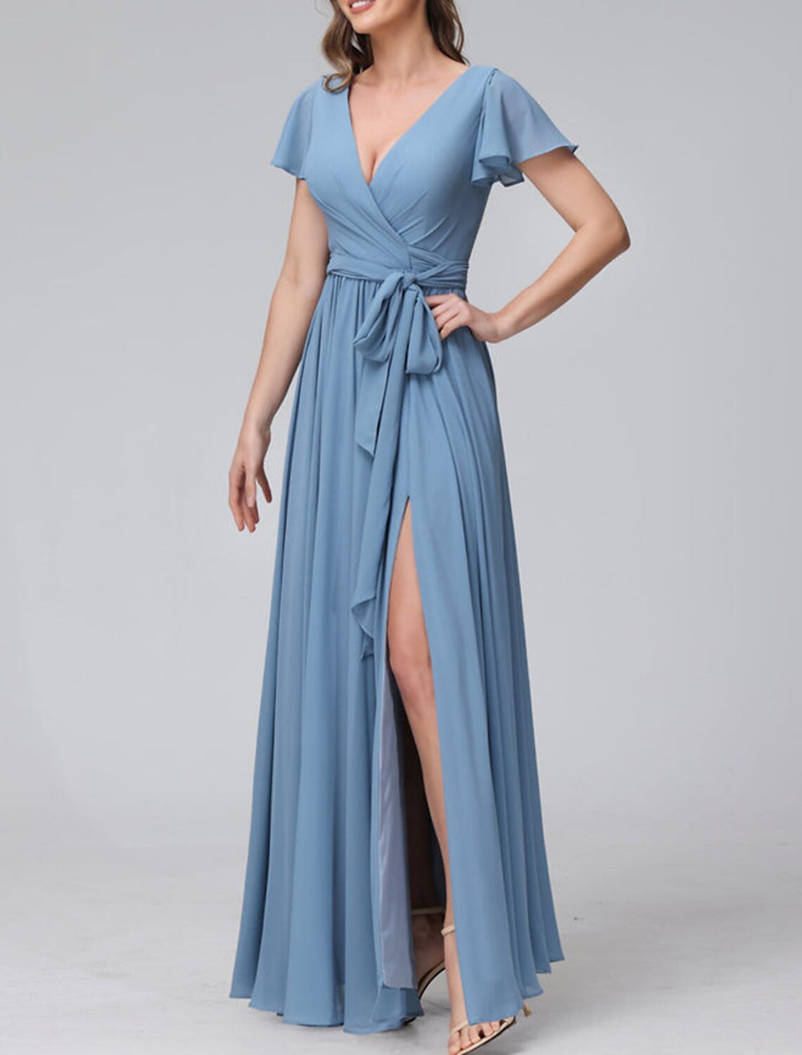 A-Line/Princess V-Neck Floor-Length Long Bridesmaid Dresses Sexy