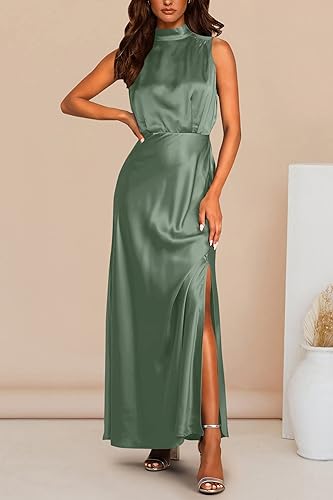 A Line/Princess Sleeveless Mock Neck Ankle-Length Bridesmaid Dresses Sexy