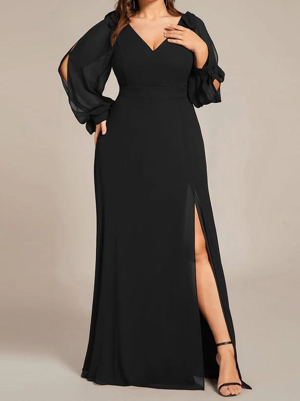 A Line/Princess Long Sleeves Floor-Length V Neck Bridesmaid Dresses Sexy