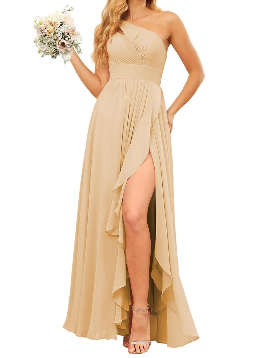 A Line/Princess Sleeveless One Shoulder Floor-Length Bridesmaid Dresses Sexy