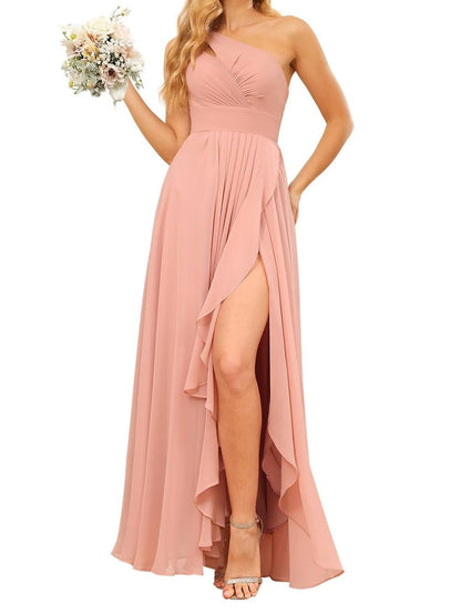 A Line/Princess Sleeveless One Shoulder Floor-Length Bridesmaid Dresses Sexy