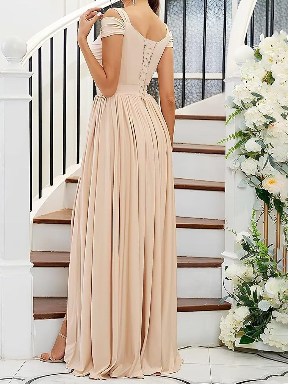 A Line/Princess Off-The-Shoulder Floor-Length Bridesmaid Dresses With Slit Sexy