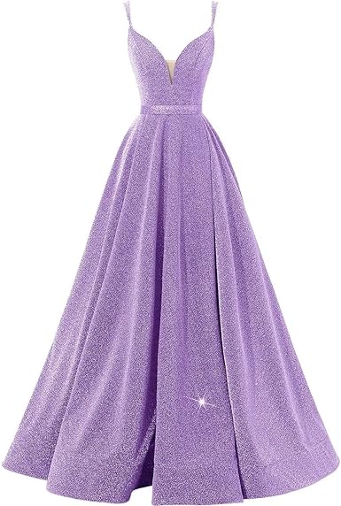 A Line/Princess Spaghetti Straps V Neck Floor-Length Bridesmaid Dresses With Slit Sparkly