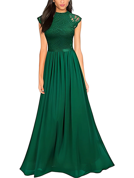 A Line/Princess Jewel Neck Sleeveless Floor-Length Bridesmaid Dresses With Lace Long