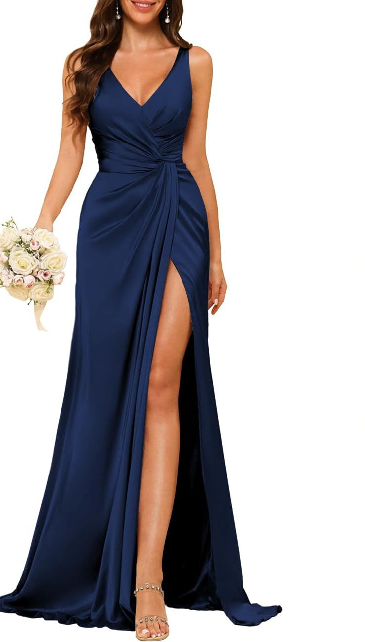 A Line/Princess V Neck Sleeveless Floor-Length Bridesmaid Dresses With Split Sexy