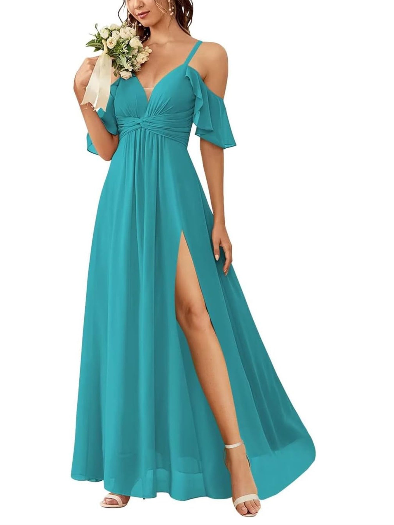 A Line/Princess Off-The-Shoulder Floor-Length Bridesmaid Dresses With Pockets Sexy