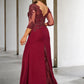 A-Line Plus Size Curve Mother of the Bride Dresses Elegant Dress Formal Wedding Guest Court Train 3/4 Length Sleeve V Neck Chiffon