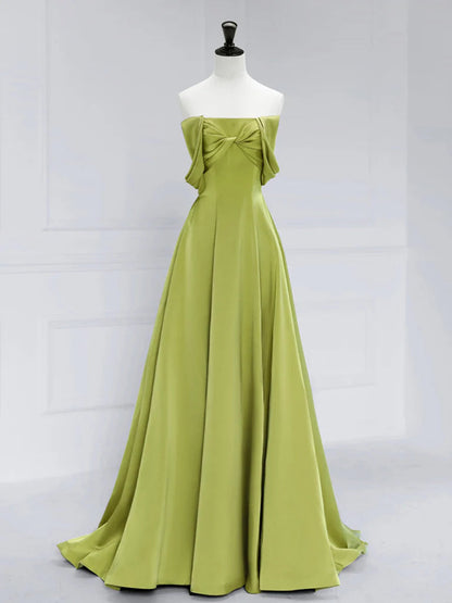 A-Line Off Shoulder Satin Long Prom Dress Pure Color