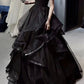 Black Tulle Long A-Line Prom Dress Off Shoulder Evening Party Dress