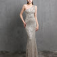 Mermaid / Trumpet Evening Gown Sparkle & Shine Dress Formal Floor Length Short Sleeve One Shoulder Sequined