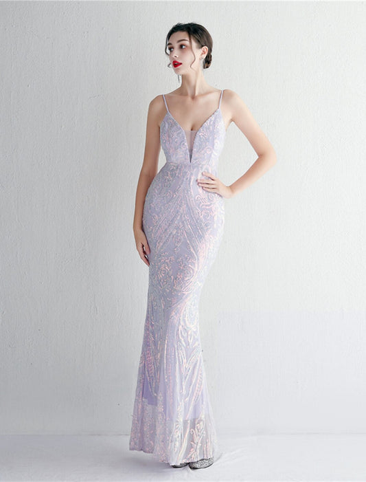 Mermaid / Trumpet Evening Gown Sparkle & Shine Dress Formal Floor Length Sleeveless Spaghetti Strap Sequined