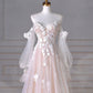 Tulle Lace Sweetheart Neck Long Formal Dress A-Line Puff Sleeves Party Dress Off Shoulder