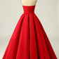 Red A Line Strapless Prom Party Dress with Split Front One Shoulder