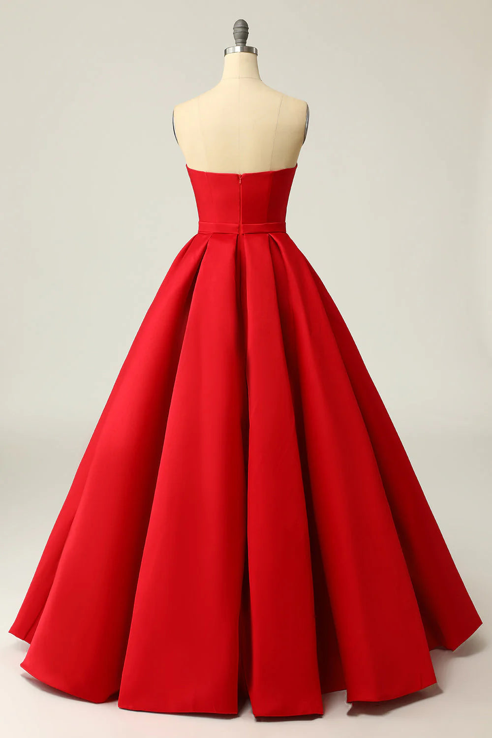 Red A Line Strapless Prom Party Dress with Split Front One Shoulder