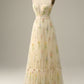 A-Line Square Neck Embroidered Prom Dress Floor Length With Flowers