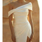 Beach Formal Wedding Dresses Mermaid / Trumpet Off Shoulder Sleeveless Floor Length Charmeuse Bridal Gowns
