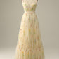 A-Line Square Neck Embroidered Prom Dress Floor Length With Flowers