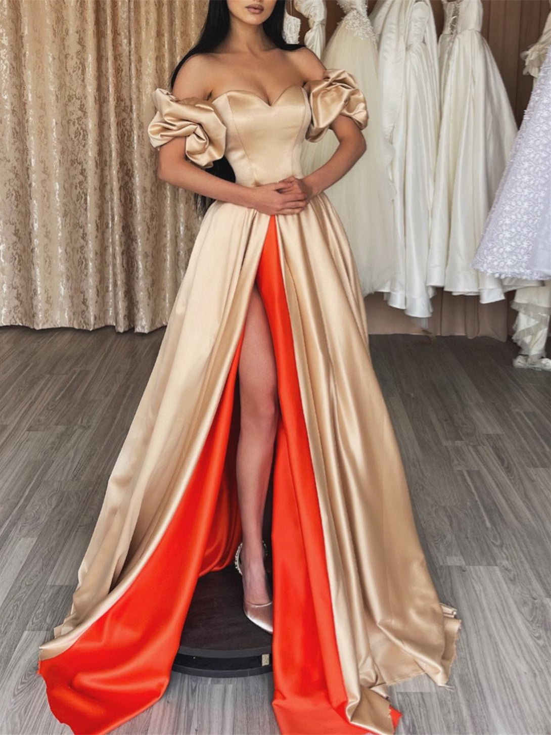 A-Line/Princess Off-The-Shoulder Floor-Length Prom Dresses Sexy