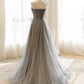 A-Line Tulle Sequin Long Prom Dress Sparkly 