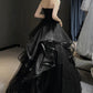 Black Tulle Long A-Line Prom Dress Off Shoulder Evening Party Dress