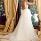 Wedding Dresses V Neck Chapel Train Lace Tulle Regular Straps See-Through