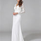 Beach Royal Style Boho Wedding Dresses Sheath / Column Illusion Neck Long Sleeve Sweep / Brush Train Chiffon Bridal Gowns With Lace