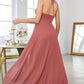 Coral Chiffon High Low Prom Dress V-neck Sexy Party Dresses