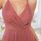 Coral Chiffon High Low Prom Dress V-neck Sexy Party Dresses