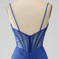 Royal Blue Mermaid Corset Sparkly Beaded Prom Dress with Slit Sexy Evening Dresses