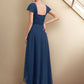 A-Line Mother of the Bride Dress Wedding Guest Elegant High Low Square Neck Asymmetrical Tea Length Chiffon Lace Cap Sleeve Fall Wrap Included
