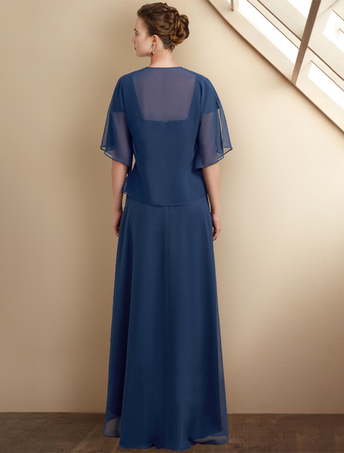 A-Line Mother of the Bride Dress Wedding Guest Elegant High Low Square Neck Asymmetrical Tea Length Chiffon Lace Cap Sleeve Fall Wrap Included