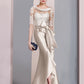 Mermaid / Trumpet Mother of the Bride Dress Formal Wedding Guest Elegant High Low Scoop Neck Sweep / Brush Train Asymmetrical Satin Lace Half Sleeve with Bow(s)