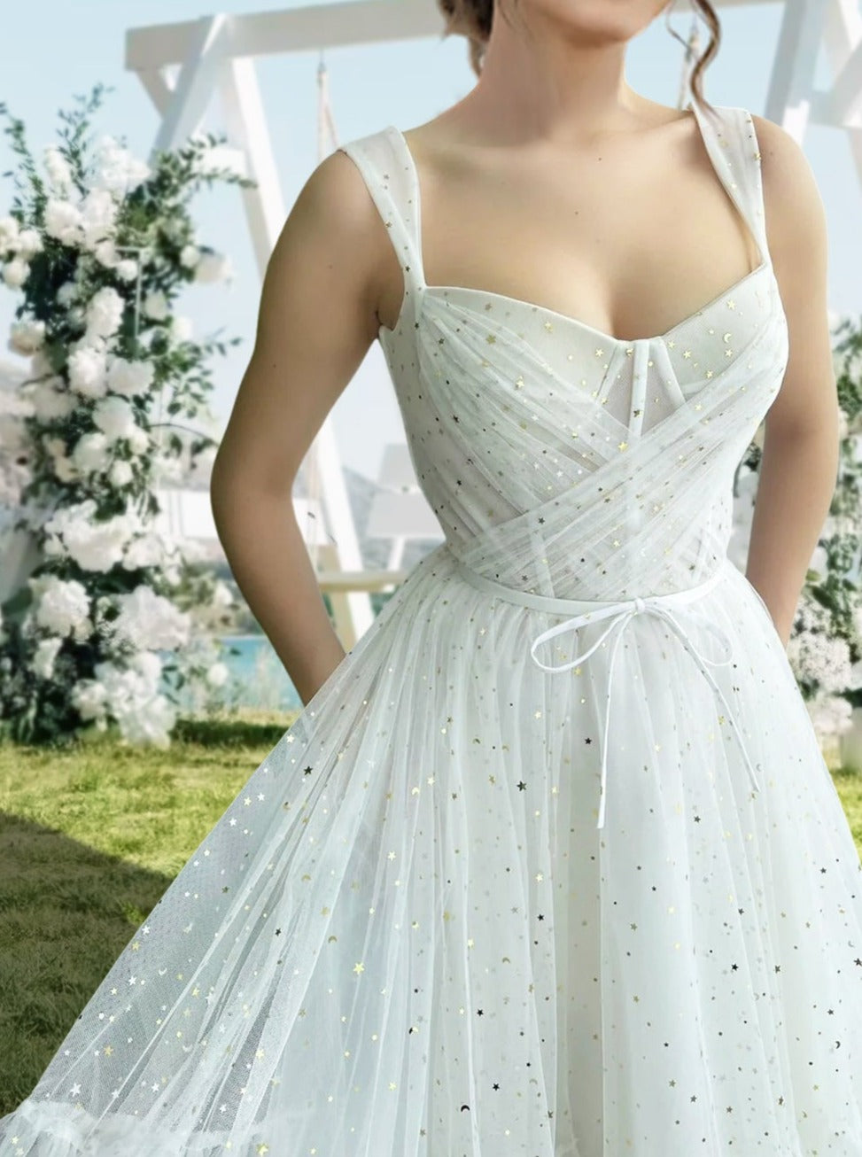 A-Line/Princess Straps Sleeveless Long Formal Prom Dresses With Spot Sexy