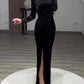 Sheath / Column Evening Gown Elegant Dress Formal Cocktail Party Floor Length Long Sleeve High Neck Velvet