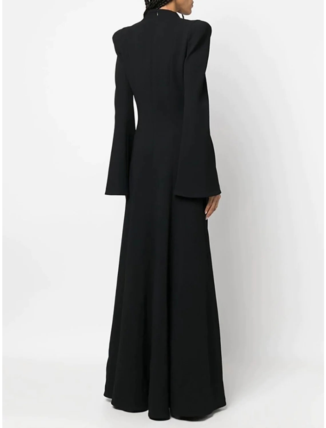 A-Line Evening Gown Elegant Dress Formal Asymmetrical Black Dress Long Sleeve V Neck Stretch Fabric