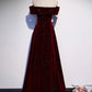 A-Line Off Shoulder V Neck Velvet Long Prom Dress Sparkly 