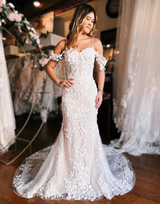 Mermaid The Shoulder Wedding Dress With 3D Appliques Off Shoulder Sexy