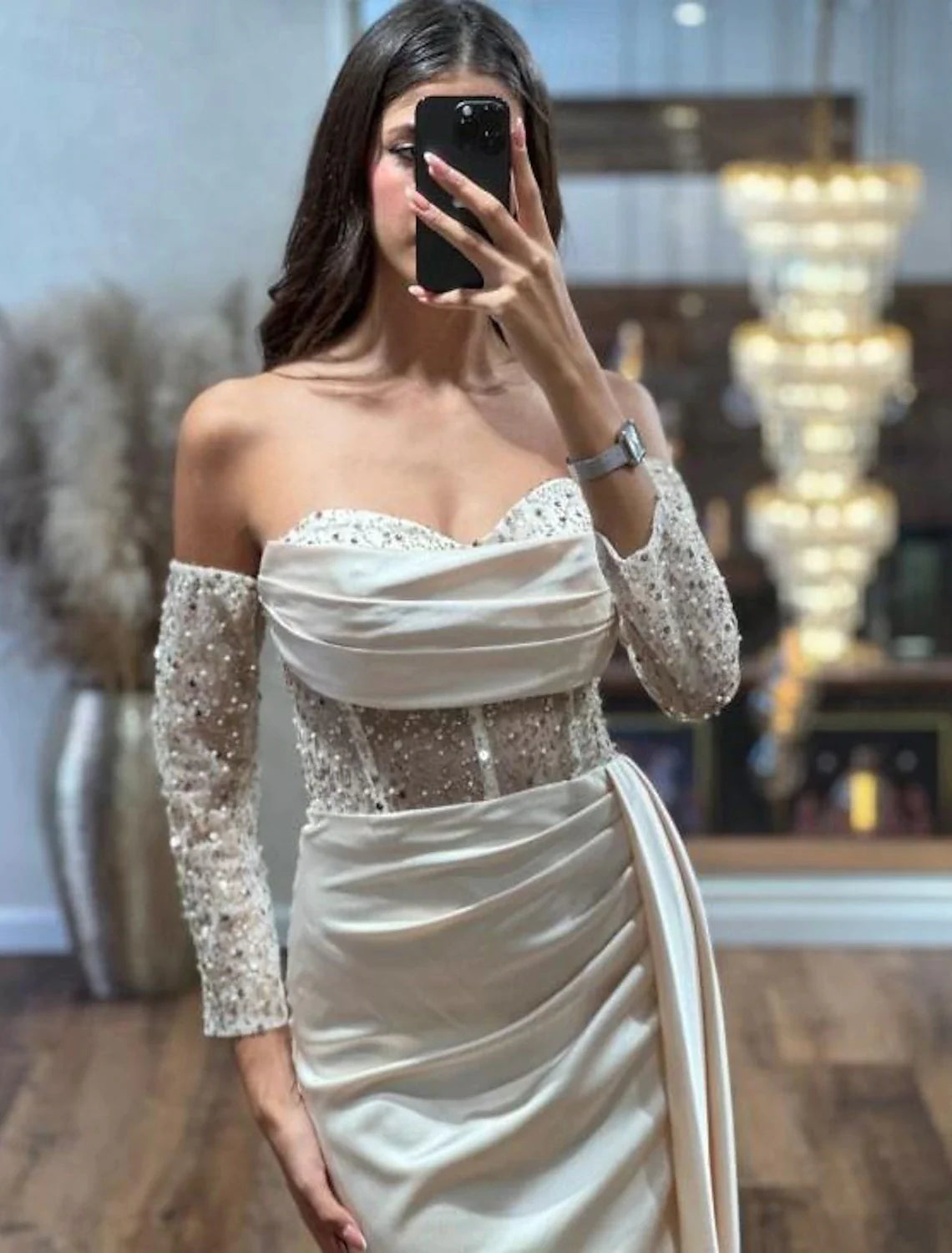 Sheath / Column Prom Dresses Elegant Dress Formal Prom Floor Length Long Sleeve Sweetheart Satin Party Dresses