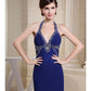 Mermaid / Trumpet Evening Gown Sparkle Dress Engagement Chapel Train Sleeveless Halter Chiffon