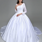 Ball Gown Wedding Dresses Scoop Neck Satin Long Sleeve Simple Vintage See-Through with Beading