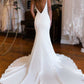 White Plunge V Backless Mermaid Long Wedding Dress Sexy