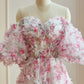 A Line Sweetheart Ruffles Sweep Train Floral Printed Chiffon Prom Dresses Beautiful