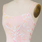 Pink Mermaid Spaghetti Straps Sparkly Long Prom Dress with Slit Evening Dresses