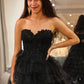 Sparkly Black A Line Long Corset Tiered Tulle Prom Dress With Slit Off Shoulder