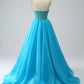 Blue Ball-Gown Sweetheart Beaded Corset Prom Dress with Detachable Sleeves Off Shoulder