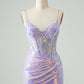 Glitter Tight Spaghetti Straps Corset Short Homecoming Dress with Sequins Sparkly