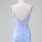 Sparkly Bodycon Spaghetti Straps Corset Short Homecoming Dress with Sequins Beautiful